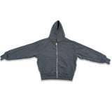DOUBLE LAYERED ZIP HOODIE - WASHED BLACK